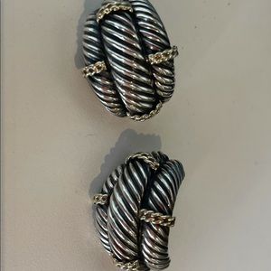 David Yurman Thoroughbred 14K Gold & Sterling Silver Large Domed Cable Earrings